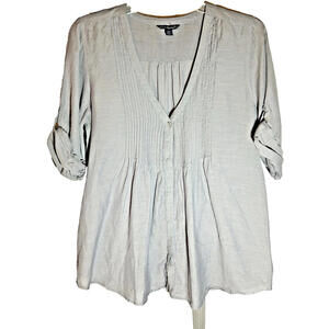 American Eagle Outfitters Women's VNeck Button Down Pleated‎ Blouse, Medium